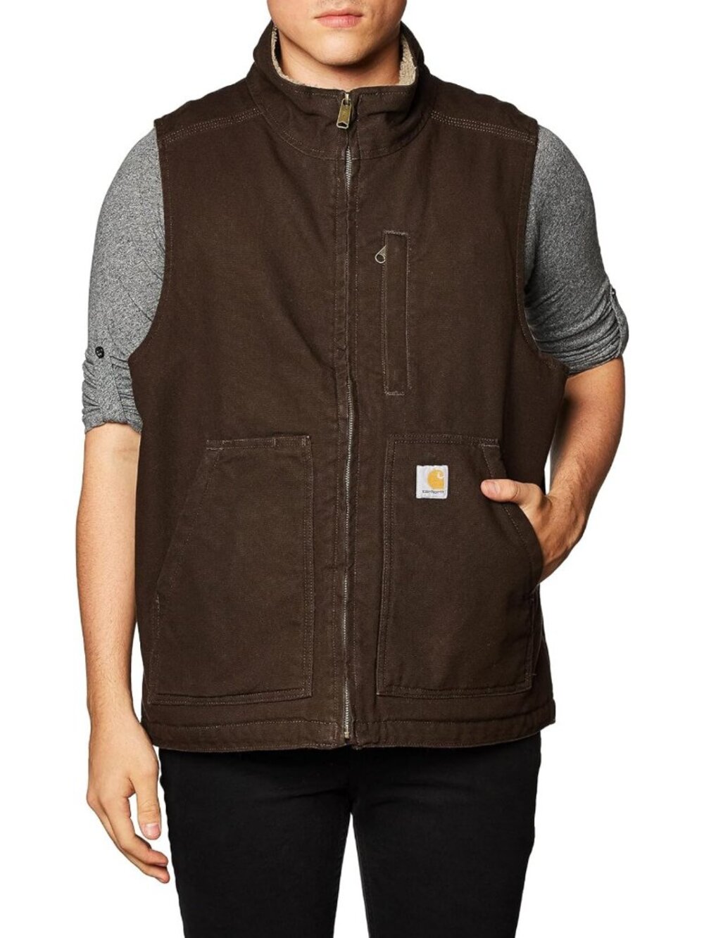 Men's Washed Duck Mock-Neck Vest | Durable Outdoor Layering Essential